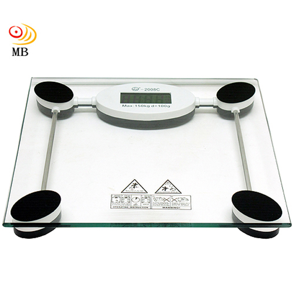 黑白方型150公斤鋼化玻璃體重計(2008C)