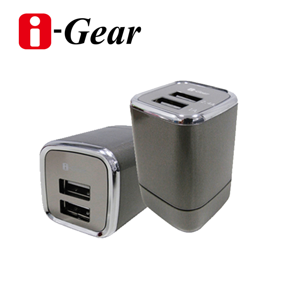 i-Gear 3.4A 藍光LED雙USB旅充變壓器 - 金屬棕