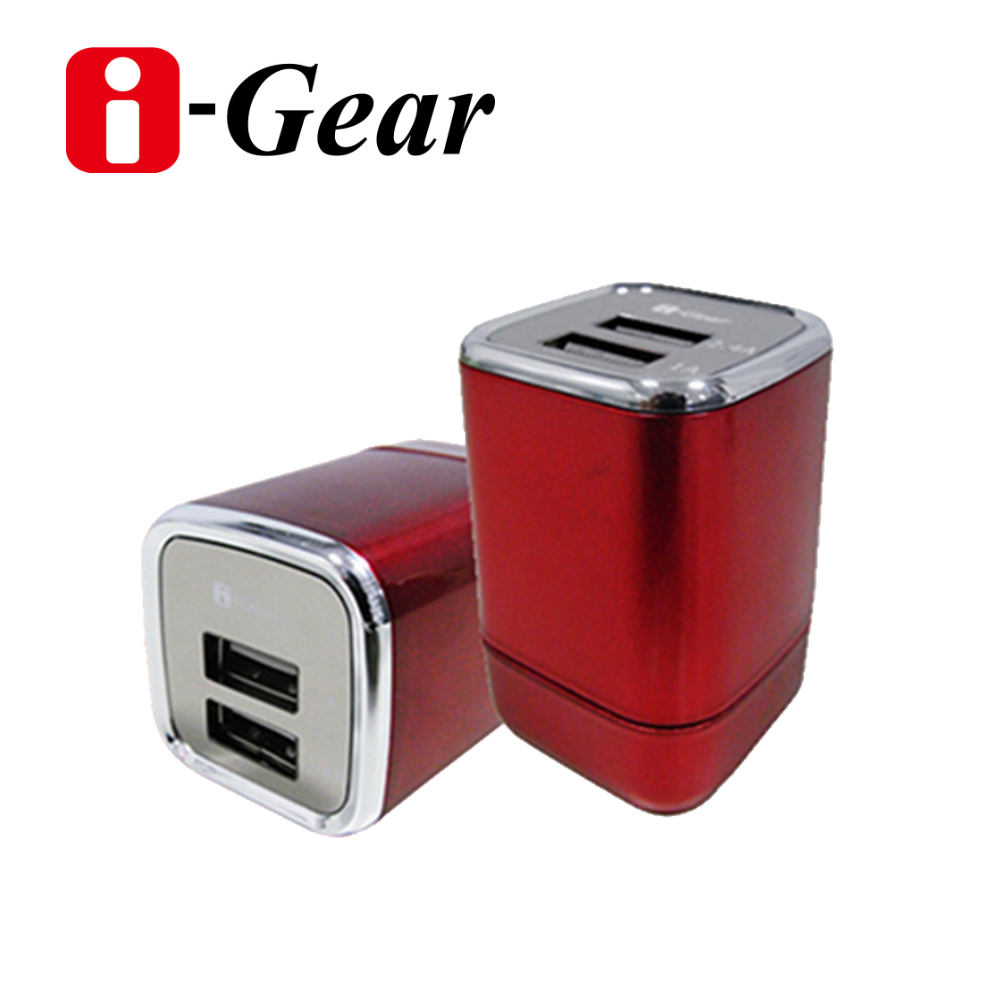 i-Gear 3.4A 藍光LED雙USB旅充變壓器 - 烈焰紅