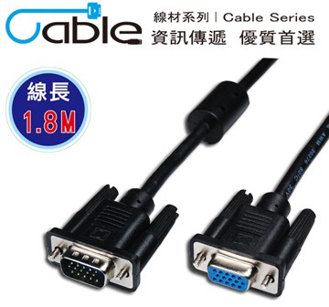 Cable 纖細型高解析度VGA顯示器延長線 15Pin公對母 (1.8米)