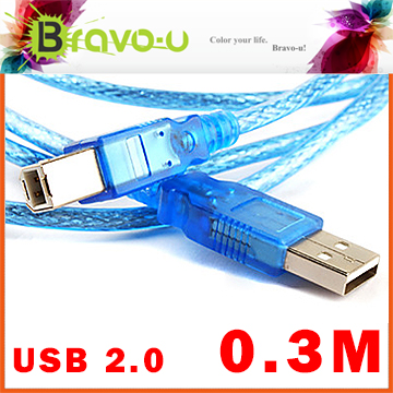 Bravo-u USB 2.0 傳真機印表機連接線/A公對B公-透明藍色(30cm)