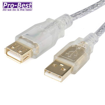 PRO-BEST USB2.0傳輸線 AM/AF鍍金頭透明色 1.8M