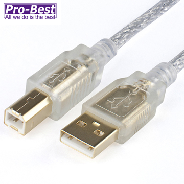PRO-BEST USB2.0傳輸線 AM/BM鍍金頭透明色 1.8M