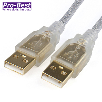 PRO-BEST USB2.0傳輸線 AM/AM鍍金頭透明色 1.8M