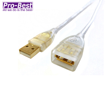 PRO BEST USB2.0A公/A母全包母頭鍍金透明色1.8M