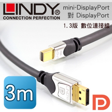 LINDY 林帝 mini-DisplayPort公 對 DisplayPort公 1.2版 數位連接線 3m (41553)