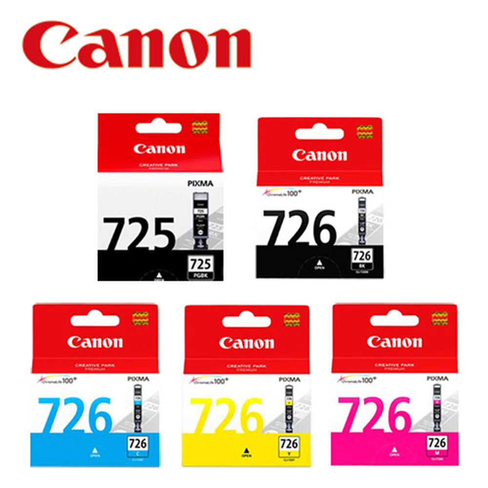 CANON PGI-725BK+726墨水五色一組 (1黑+1淺黑+1黃+1紅+1藍)