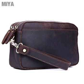 MiYA Ovid 歐美磨砂真皮復古男用肩側斜背手拿包(牛皮) 棕咖
