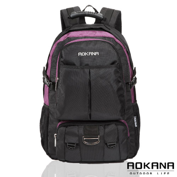AOKANA奧卡納 台灣釦具 防潑水護脊紓壓電腦後背包(紫/黑)68-064