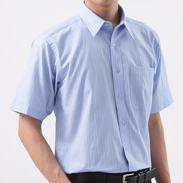 【GINNAAN 】簡約奢華優質選短袖襯衫(籃紋)