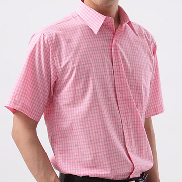 【GINNAAN 】簡約奢華優質選短袖襯衫(粉紅格)