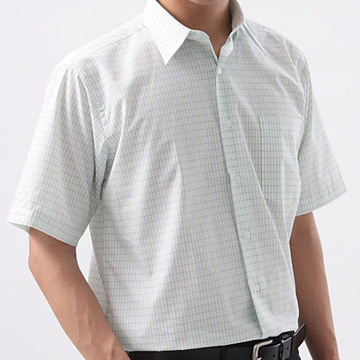 【GINNAAN 】簡約奢華優質選短袖襯衫(淺綠格)