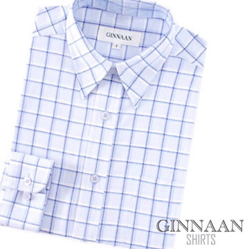 【GINNAAN 】簡約奢華優質選精梳棉襯衫(藍格)