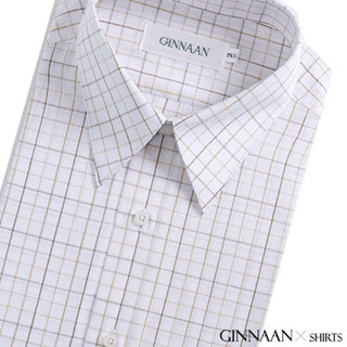 【GINNAAN 】奢華優質選短袖襯衫(白底咖啡格)