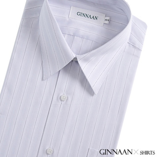 【GINNAAN 】奢華優質選短袖襯衫(灰直紋)