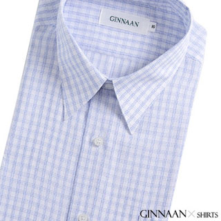 【GINNAAN 】奢華優質選短袖襯衫(質感藍格)