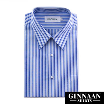 【GINNAAN 】簡約奢華優質長袖襯衫(海洋藍直紋)