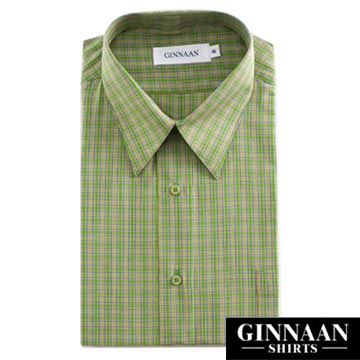 【GINNAAN 】簡約奢華優質長袖襯衫(野餐綠格)