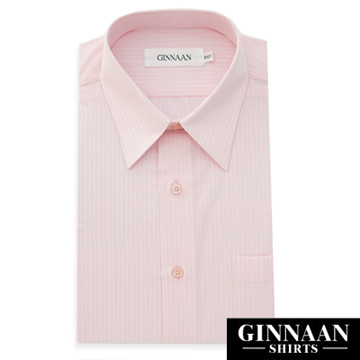【GINNAAN】奢華優質選短袖襯衫(粉底白紋)