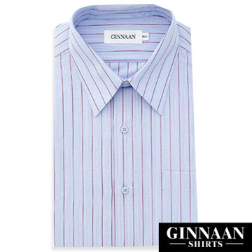 【GINNAAN】奢華優質選短袖襯衫(多線藍底紅紋)