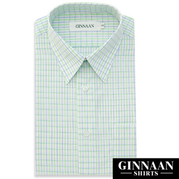 【GINNAAN】奢華優質選短袖襯衫(螢光綠格紋)