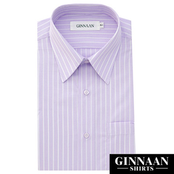 【GINNAAN】奢華優質選短袖襯衫(紫粗白紋)