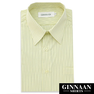 【GINNAAN】奢華優質選短袖襯衫(黃底藍直紋)