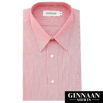 【GINNAAN】奢華優質選短袖襯衫(紅莓直紋)