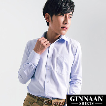 【GINNAAN 】BON簡約奢華優質長袖襯衫(精簡藍)