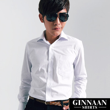 【GINNAAN 】BON簡約奢華優質長袖襯衫(白底格紋)