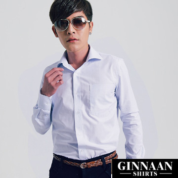 【GINNAAN 】BON簡約奢華優質長袖襯衫(藍底格紋)