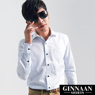 【GINNAAN 】BON簡約奢華優質長袖襯衫(質感藍條)