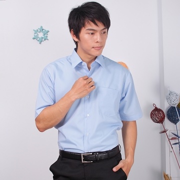 JIA HUEI 短袖男仕防皺襯衫海島棉 藍色 [台灣製造