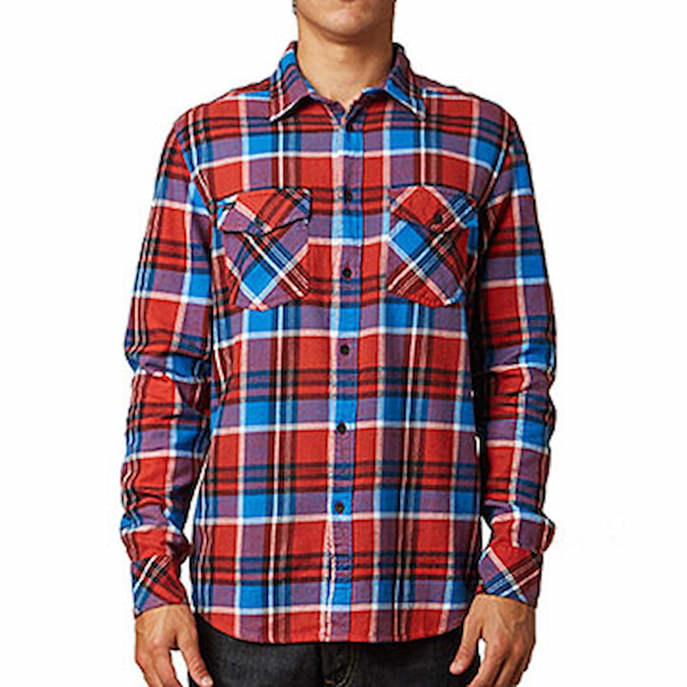 『摩達客』美國進口知名時尚休閒品牌【Fox】紅藍方格紋長袖襯衫