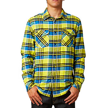 『摩達客』美國進口知名時尚休閒品牌【Fox】黃藍方格紋長袖襯衫
