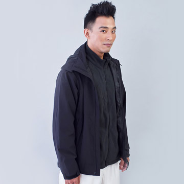 TECL-WOOD《96627》防風防水透氣保暖兩件式外套(Soft Shell防水外套+刷毛夾克)(黑色)(男)