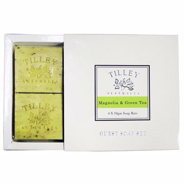 Tilley百年特莉木蘭花&綠茶植物皂4入禮盒(4x50gm)