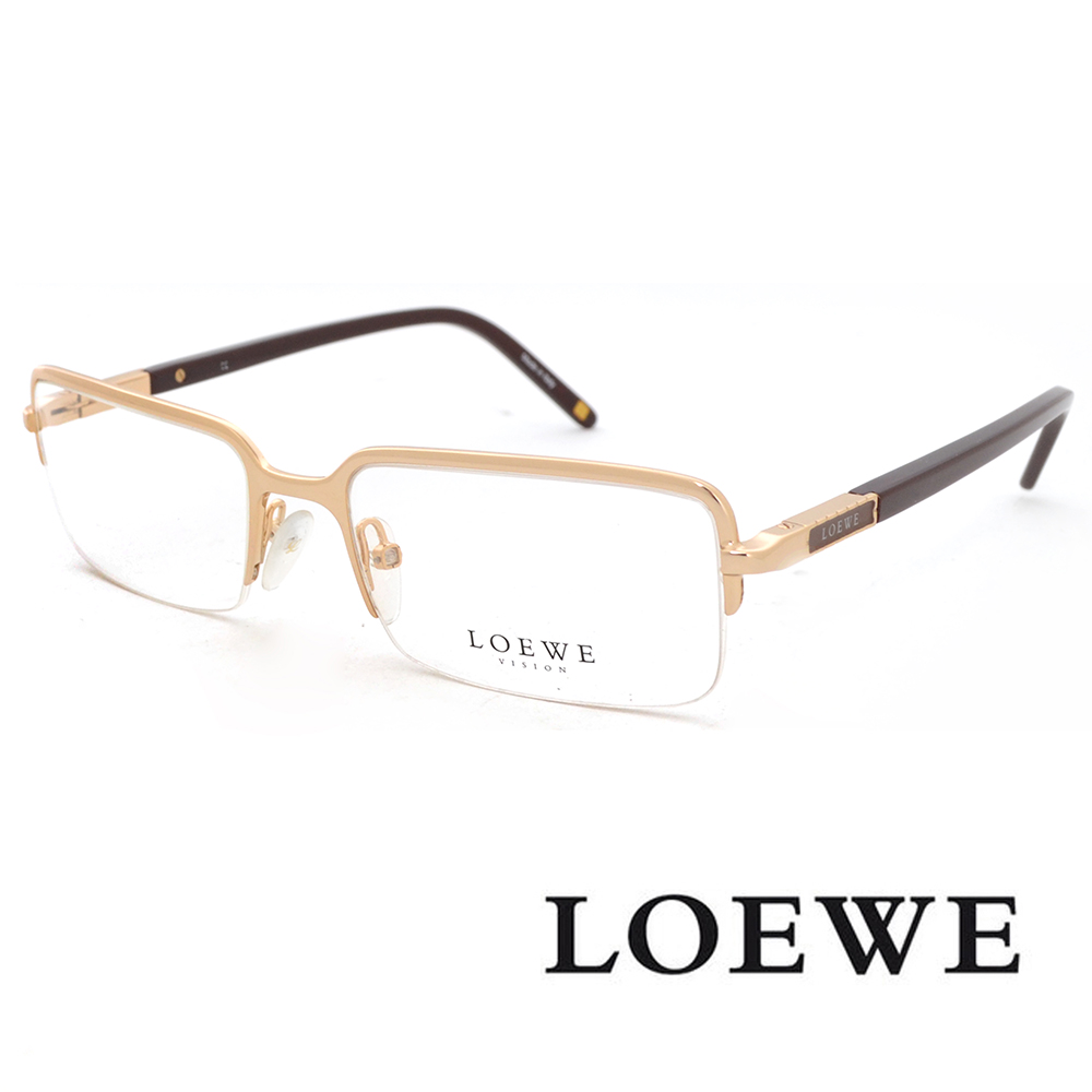 LOEWE 西班牙皇室品牌羅威法瑯質半框正面平光眼鏡(金)VLW266-0300