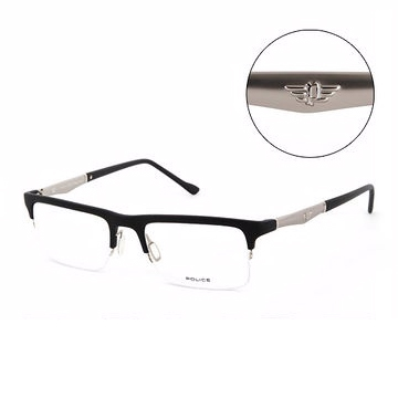 Police 義大利 警察 質感時尚霧面半框造型平光眼鏡(黑) POV17709GUM
