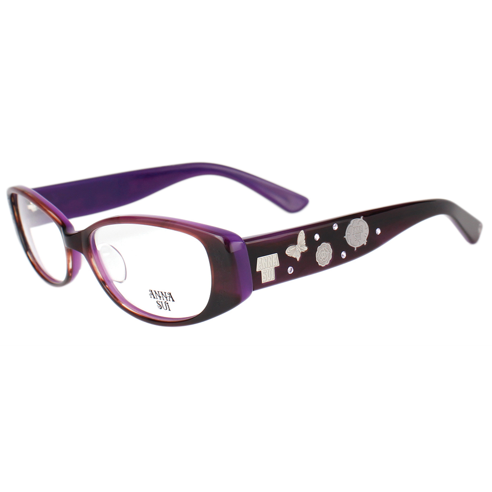Anna Sui 日本安娜蘇 金鑽時尚立體薔薇精雕造型平光眼鏡(紫) AS543798