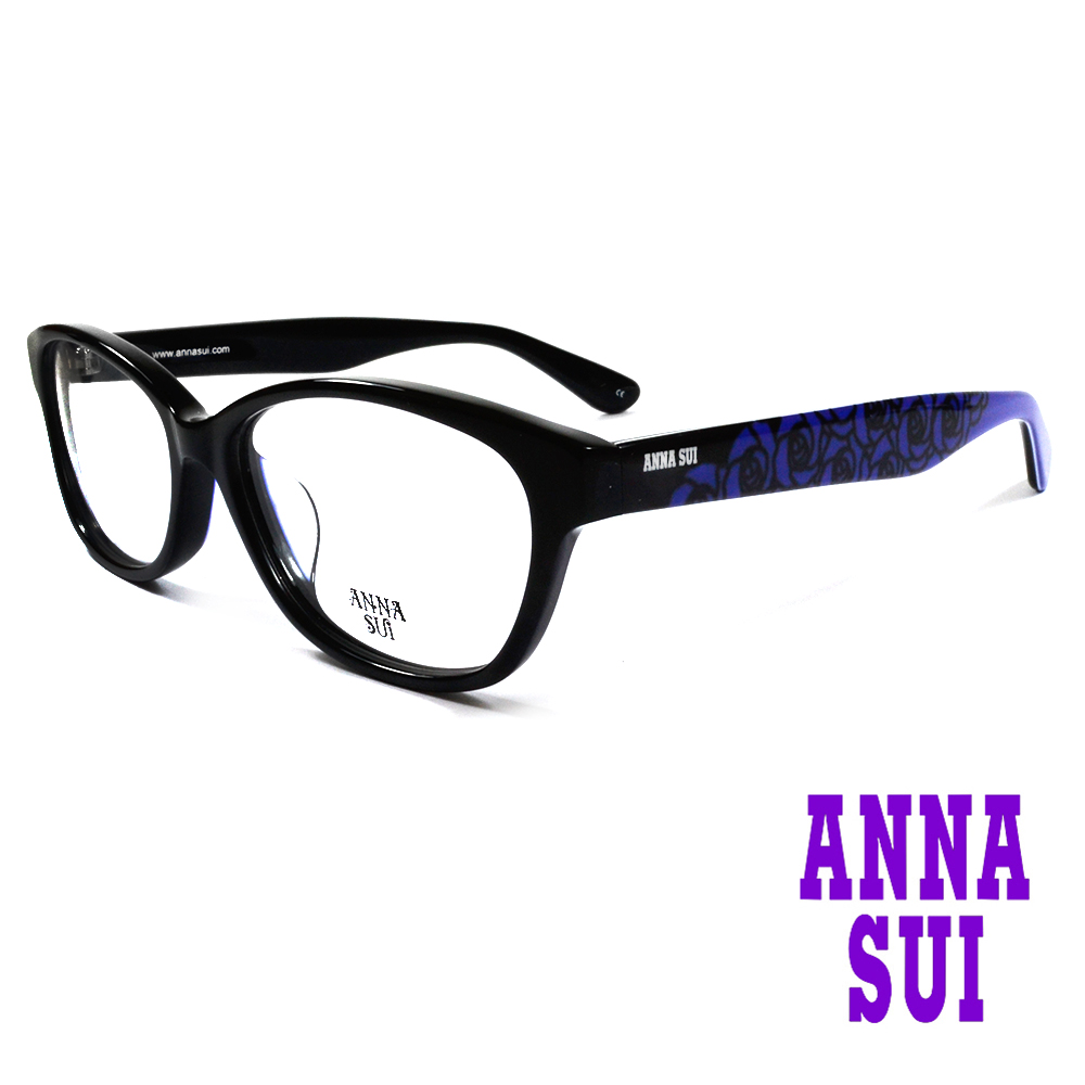 ANNA SUI 日本安娜蘇 浪漫薔薇花紋造型眼鏡(黑+藍)AS636-001