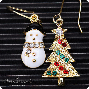 Charme~~聖誕小品~~黑色雪人聖誕樹耳環