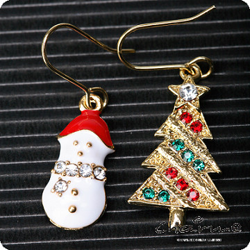 Charme~~聖誕小品~~紅色雪人聖誕樹耳環