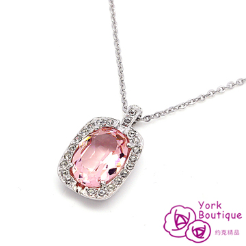 【約克精品】Pink Lady施華洛元素晶鑽包銠金項鍊(SGS認證)