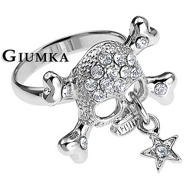 【GIUMKA】甜美龐克風骷髏星墜鑽石戒指 MR263
