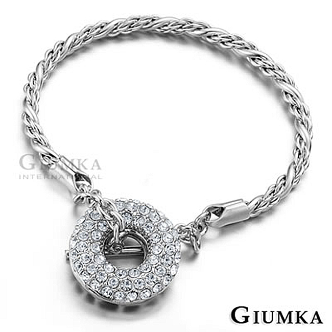 【GIUMKA】甜甜圈T字扣手環 銀色白鋯款 MB346-1