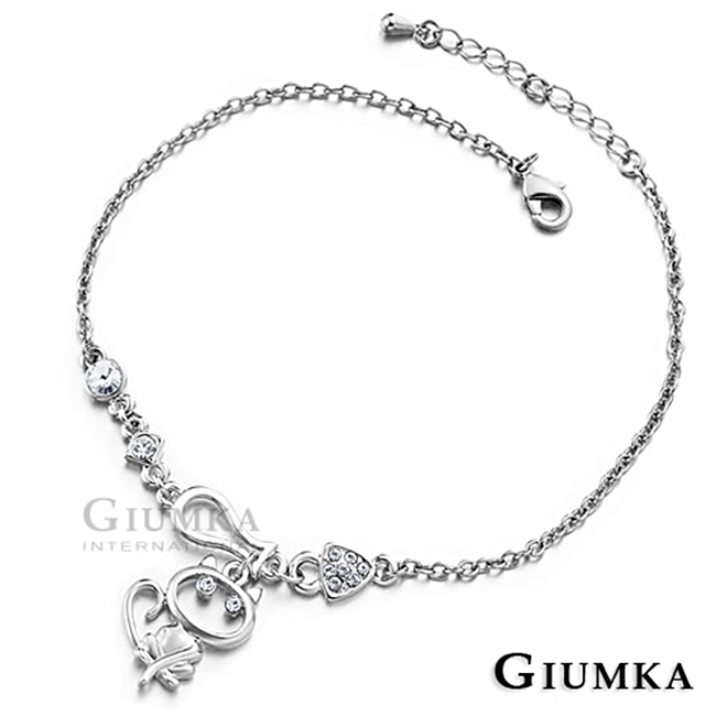 【GIUMKA】可愛貓咪鋯石腳鍊甜心淑女款 銀色白鋯 ML012-1