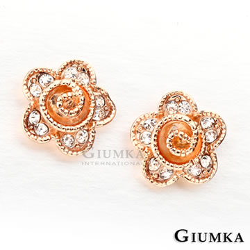 【GIUMKA】漩渦玫瑰耳針式耳環 玫金白鋯 MF337