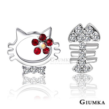 【GIUMKA】花貓戀小魚耳環 (銀色) MF562-2