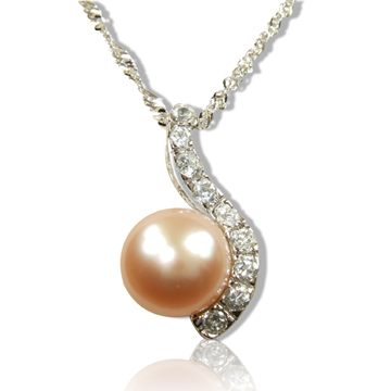 【小樂珠寶】熱賣珍珠墜子＊粉橘色珠閃電款